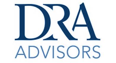 DRA Advisors logo in the color blue