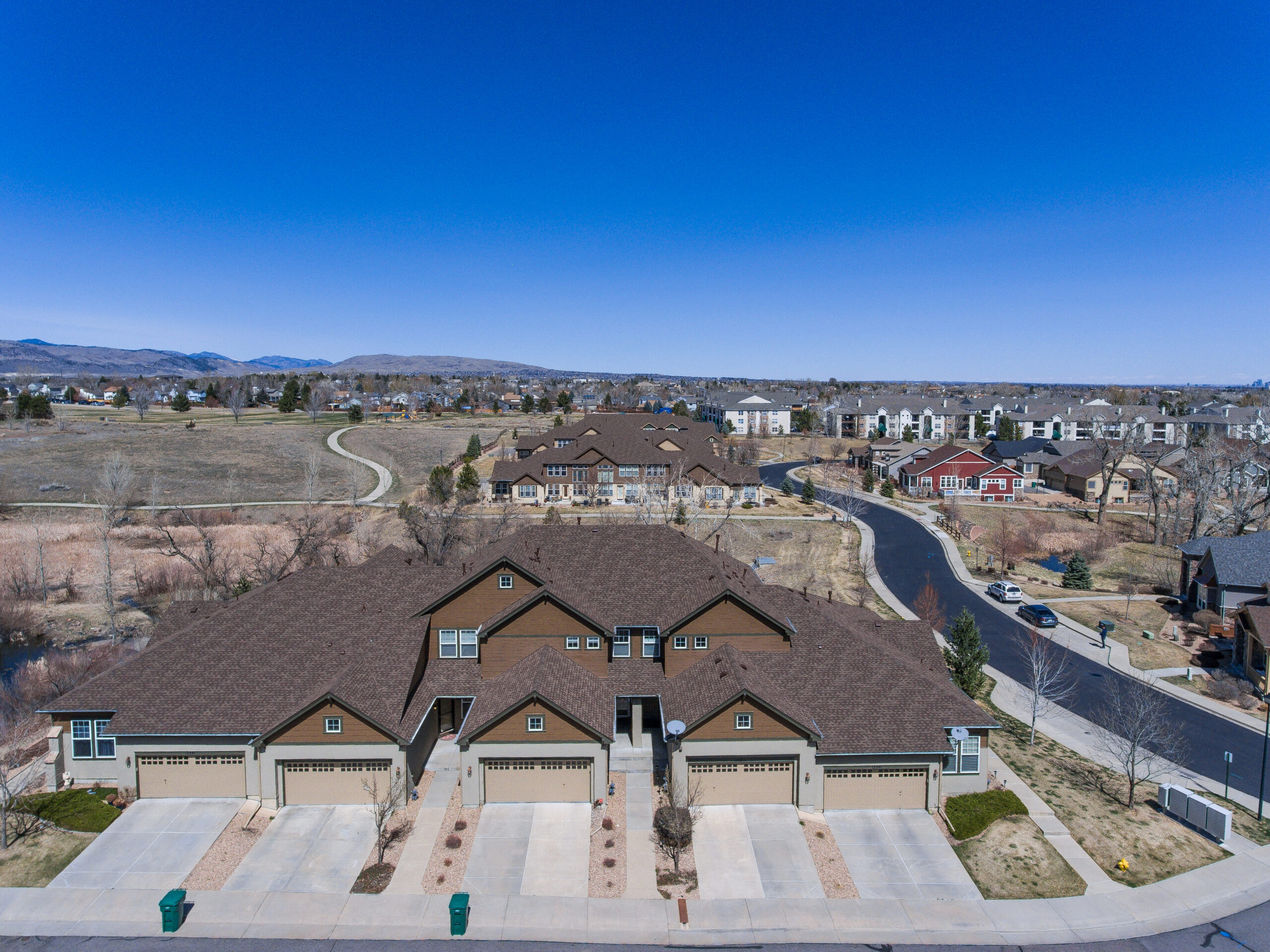 Overhead shot of condo in Dancing Willows with clear blue skies