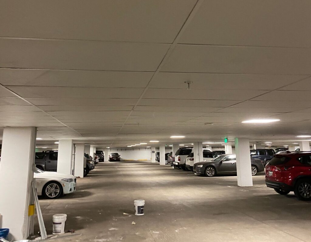 Parking garage ceiling tile repaired